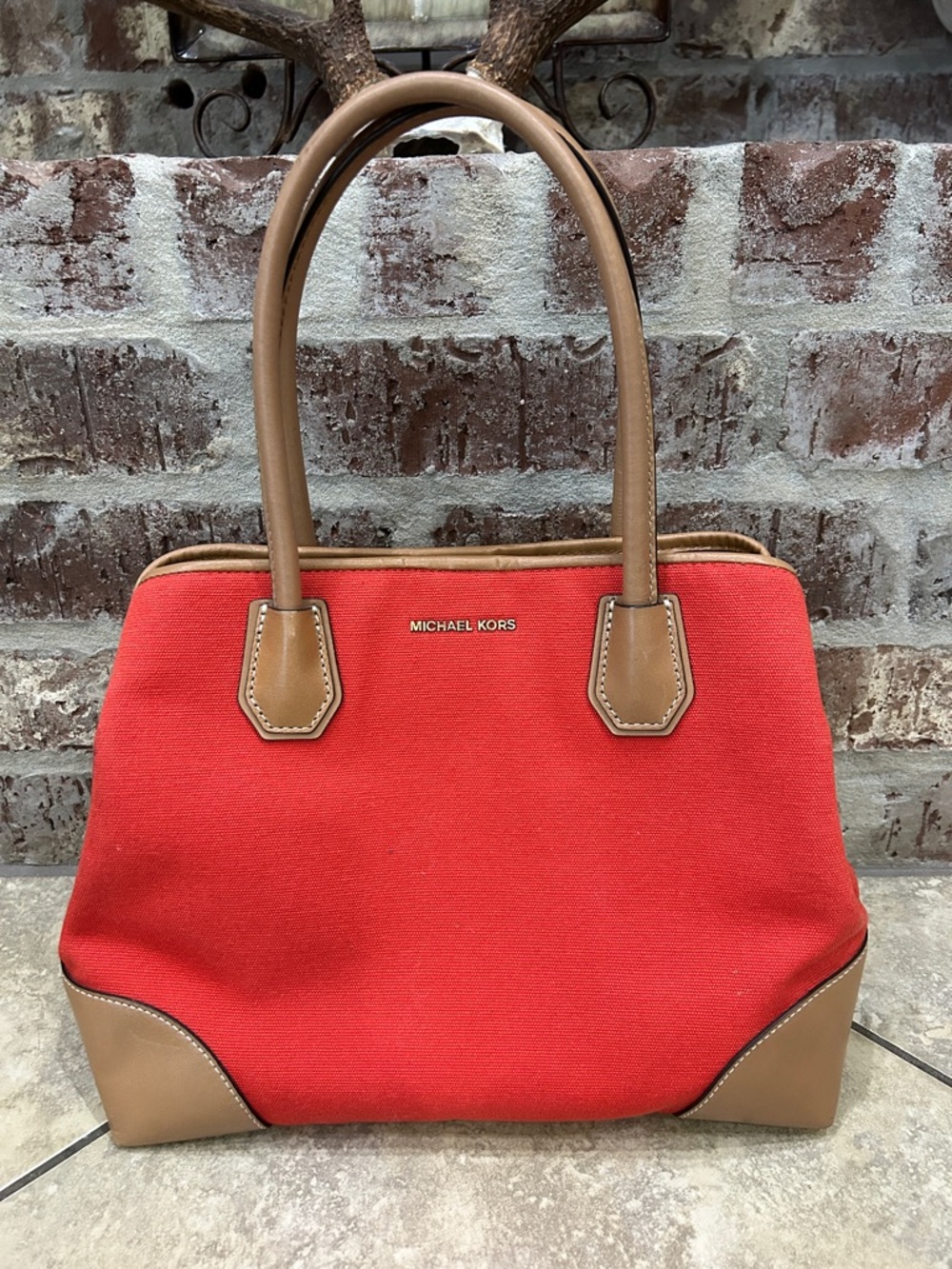 Michael Kors Canvas Tote with Tan Leather Accents